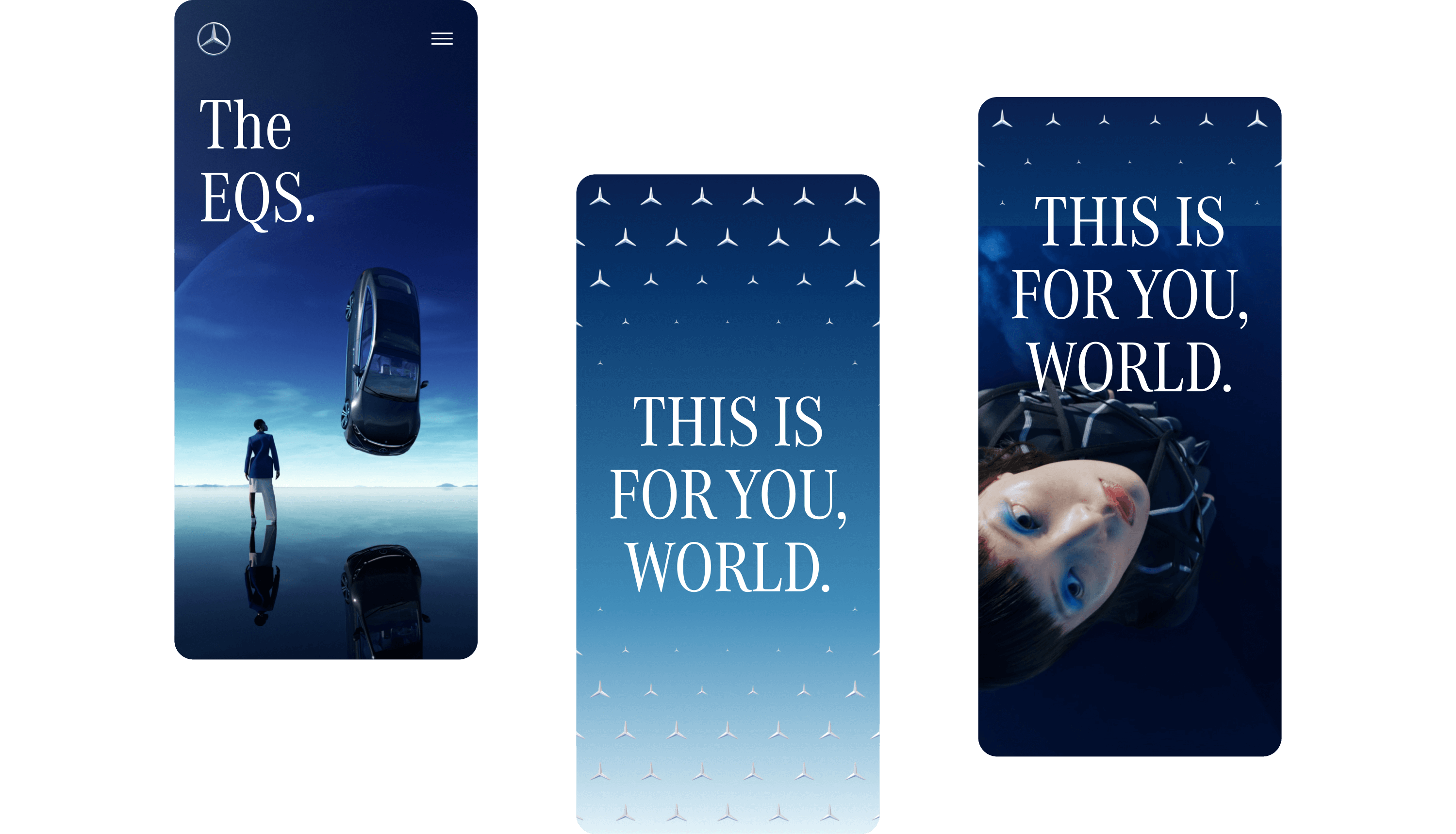 An image showing three mobile screens: landing screen and 2 stages of the video component.