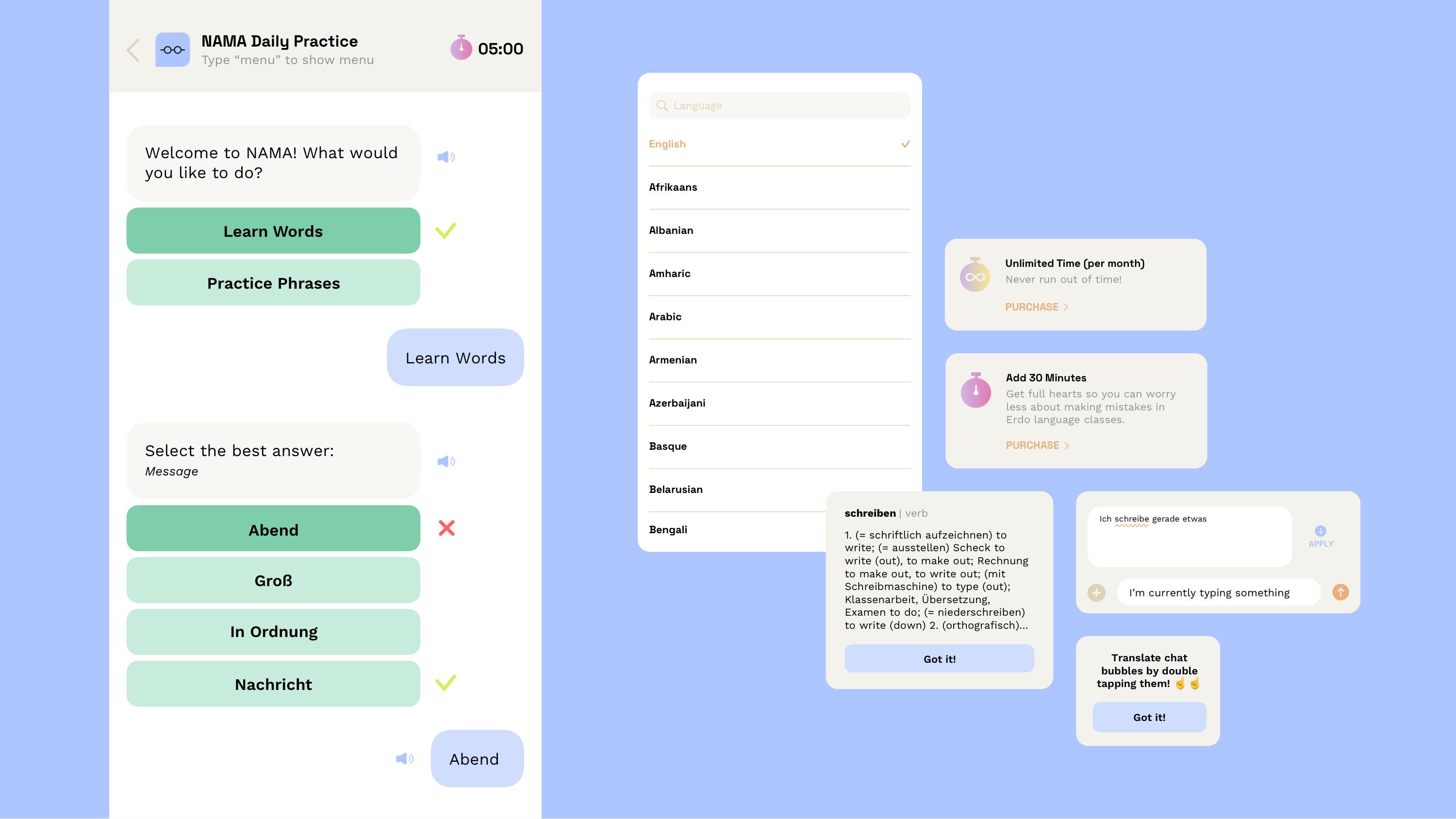 An image showing the language learning feature of the app.
